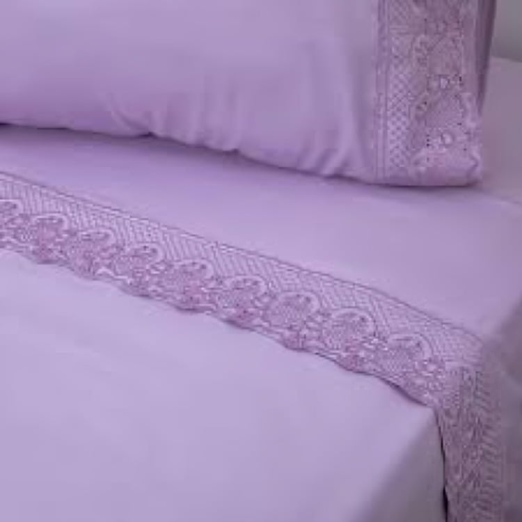 SÁBANAS MICROFIBRA BRODERIE SANTORINI 2 PLAZAS LILA - 2