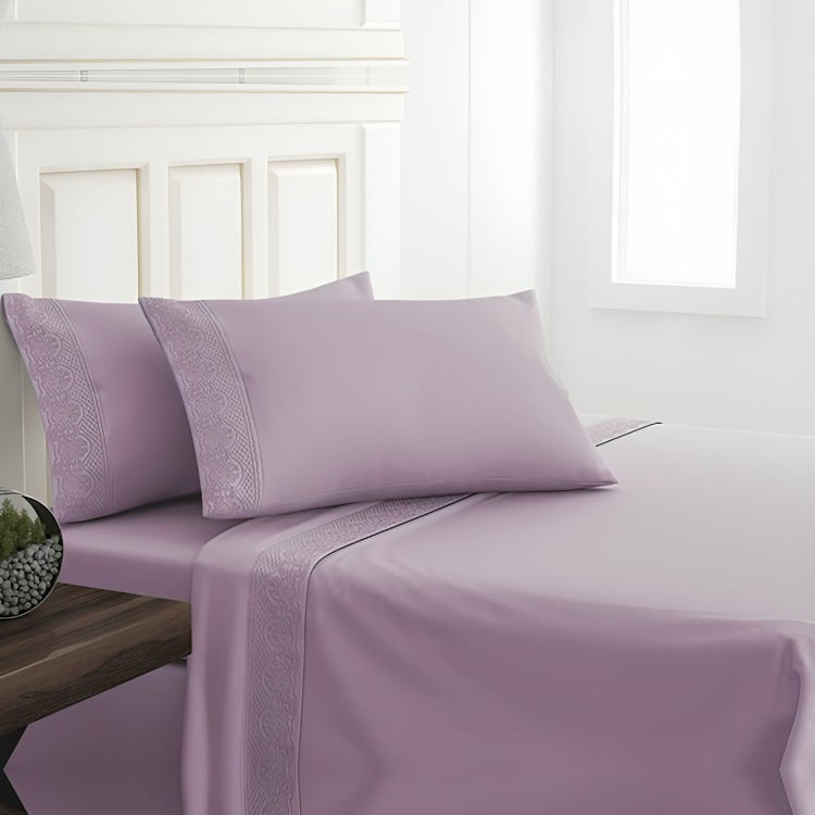 SÁBANAS MICROFIBRA BRODERIE SANTORINI 2 PLAZAS LILA - 3