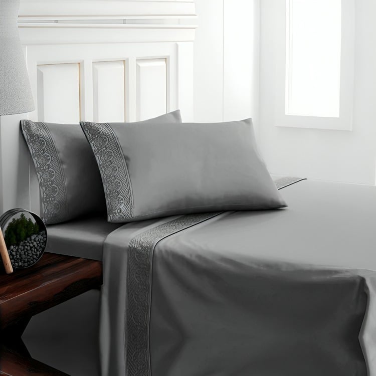 SÁBANAS MICROFIBRA BRODERIE SANTORINI 1.5 PLAZA GRIS - 2