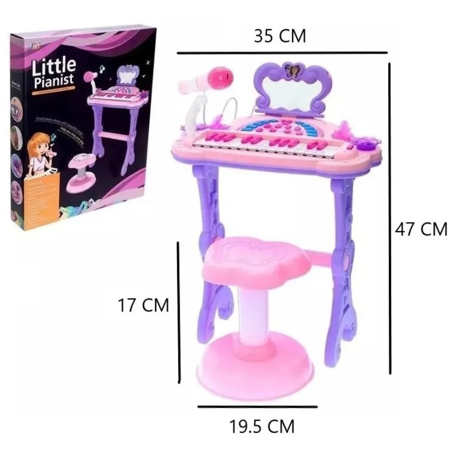 PIANO TOCADOR INFANTIL CON MICROFONO ESPEJO Y SILLA NIÑAS - 1