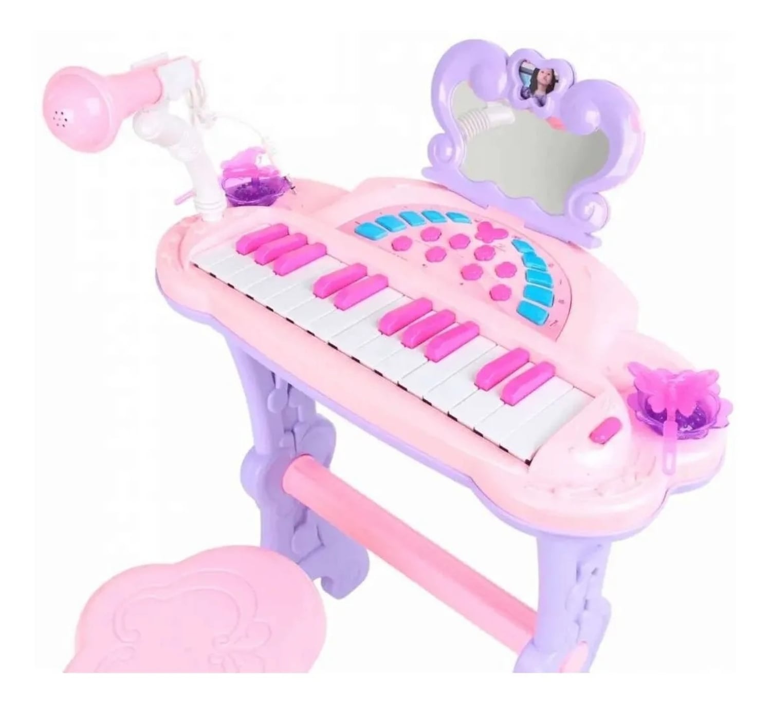 PIANO TOCADOR INFANTIL CON MICROFONO ESPEJO Y SILLA NIÑAS - 2