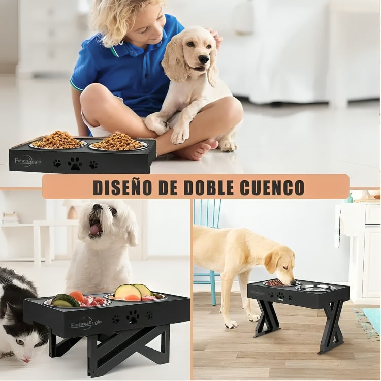 COMEDERO-BEBEDERO PARA PERROS ALTURA AJUSTABLE - PLATO ACERO - 2