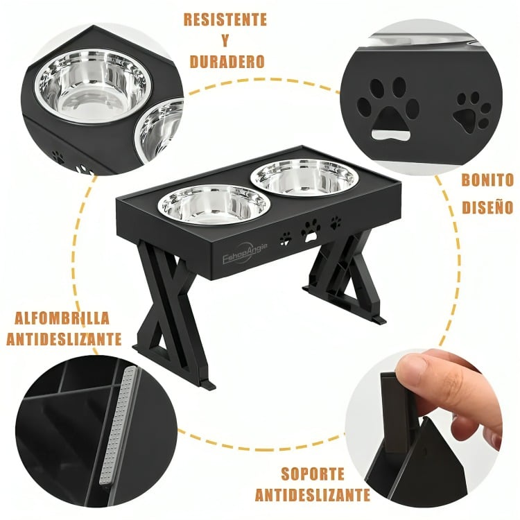 COMEDERO-BEBEDERO PARA PERROS ALTURA AJUSTABLE - PLATO ACERO - 3