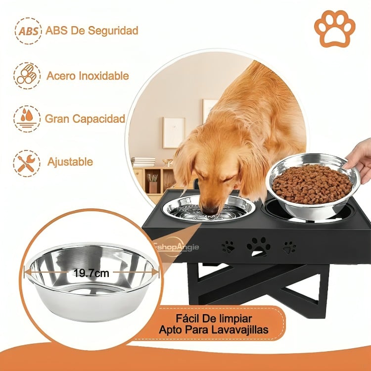 COMEDERO-BEBEDERO PARA PERROS ALTURA AJUSTABLE - PLATO ACERO - 4