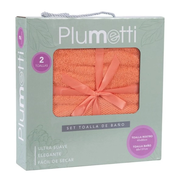 SET 2 TOALLAS COLORIX 380 GRS / CORAL – PLUMETTI - 2