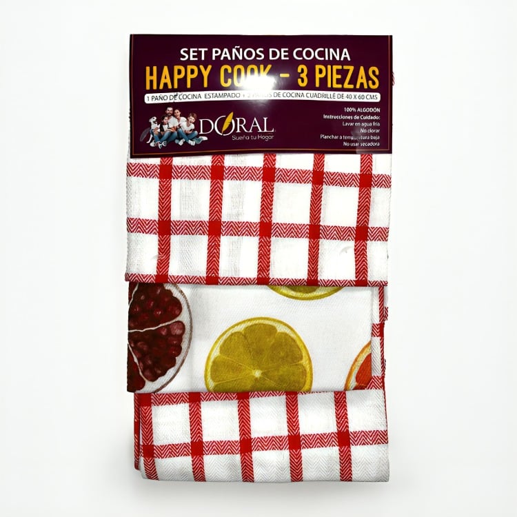 SET 3 PAÑOS DE COCINA HAPPY COOK ROJO - 1