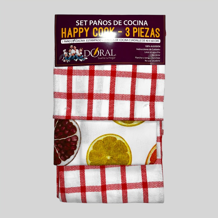 SET 3 PAÑOS DE COCINA HAPPY COOK ROJO - 2