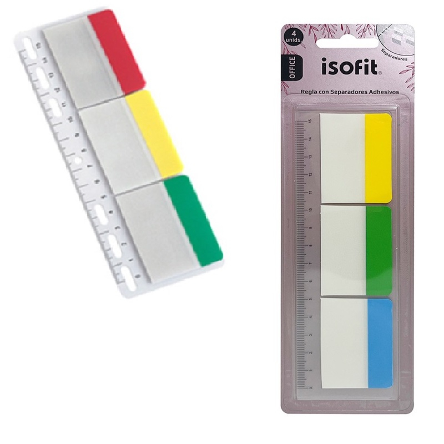 PACK X 4 REGLAS CON NOTAS ADHESIVAS 3 COLORES – ISOFIT - 1