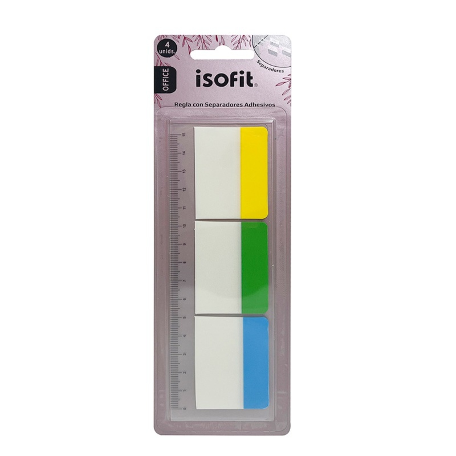 PACK X 4 REGLAS CON NOTAS ADHESIVAS 3 COLORES – ISOFIT - 2