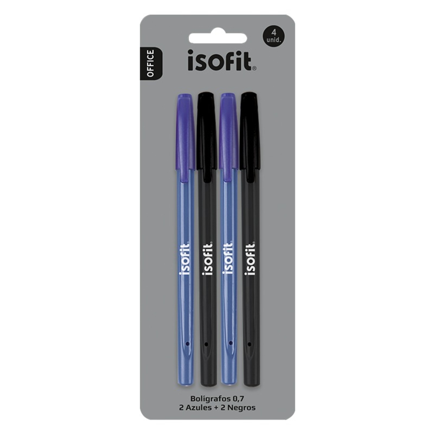 PACK X 4 BLISTER DE 4 BOLIGRAFO 0,7MM 2 AZULES Y 2 NEGROS – ISOFIT - 1