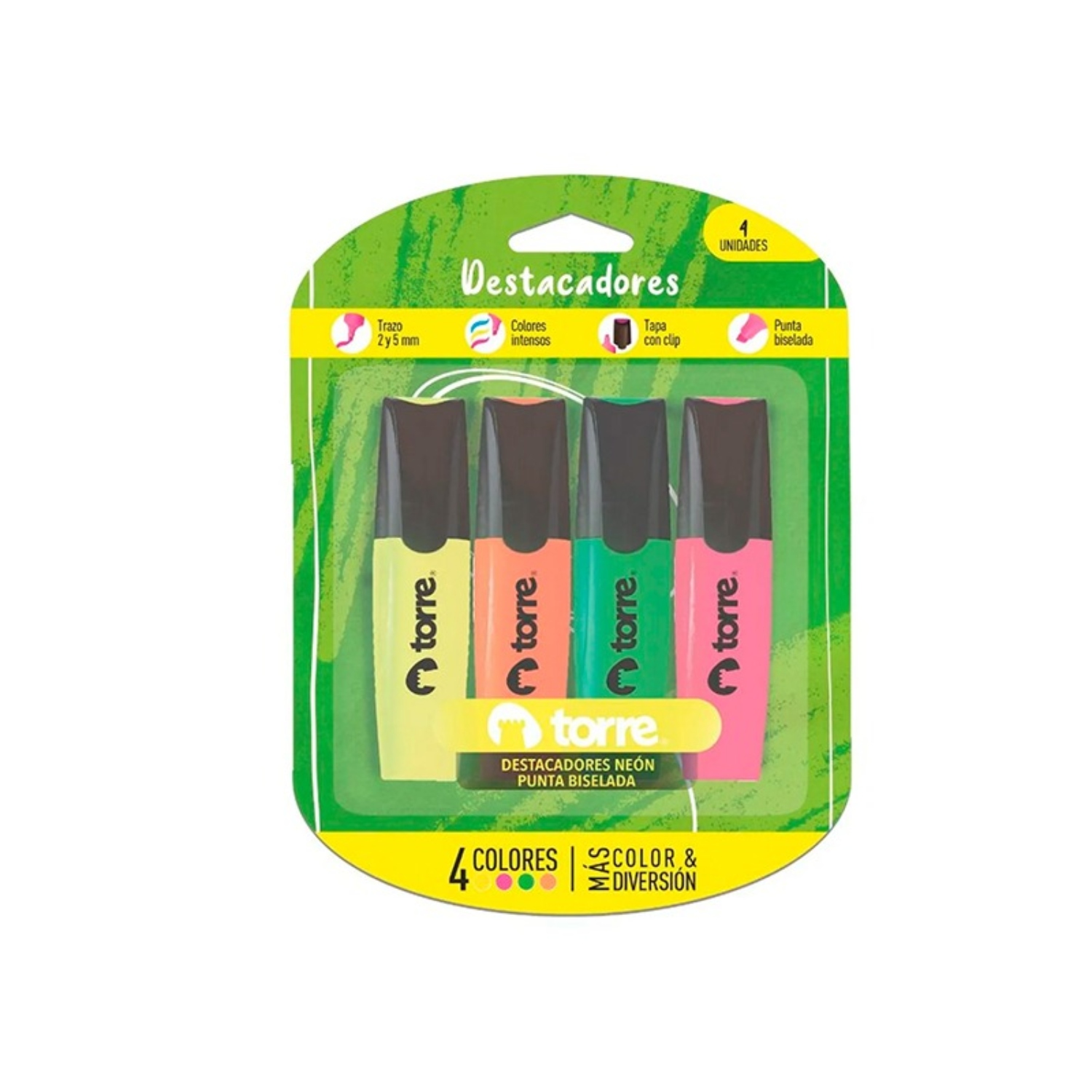 DESTACADOR 4 COLORES NEON BLISTER – TORRE - 1