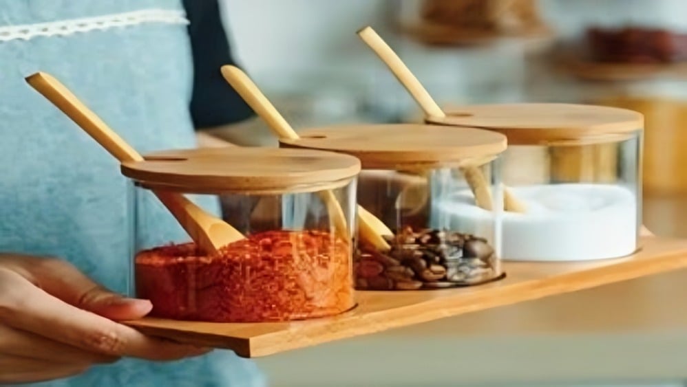 SET 3 CANISTER BAMBOO CON BANDEJA GLASSO - 1