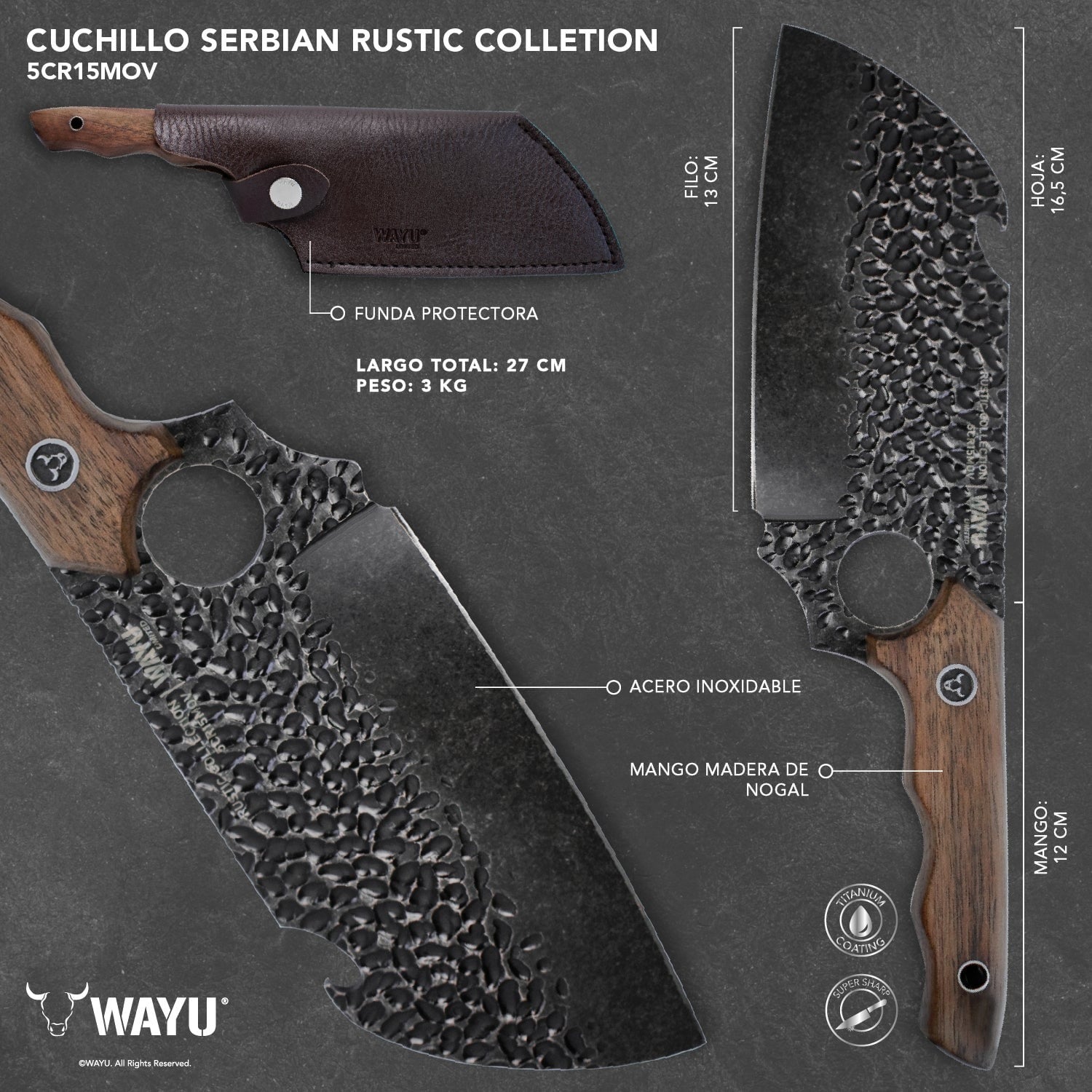 CUCHILLO SERBIAN CON FUNDA RUSTIC COLECCTION WAYU - 3
