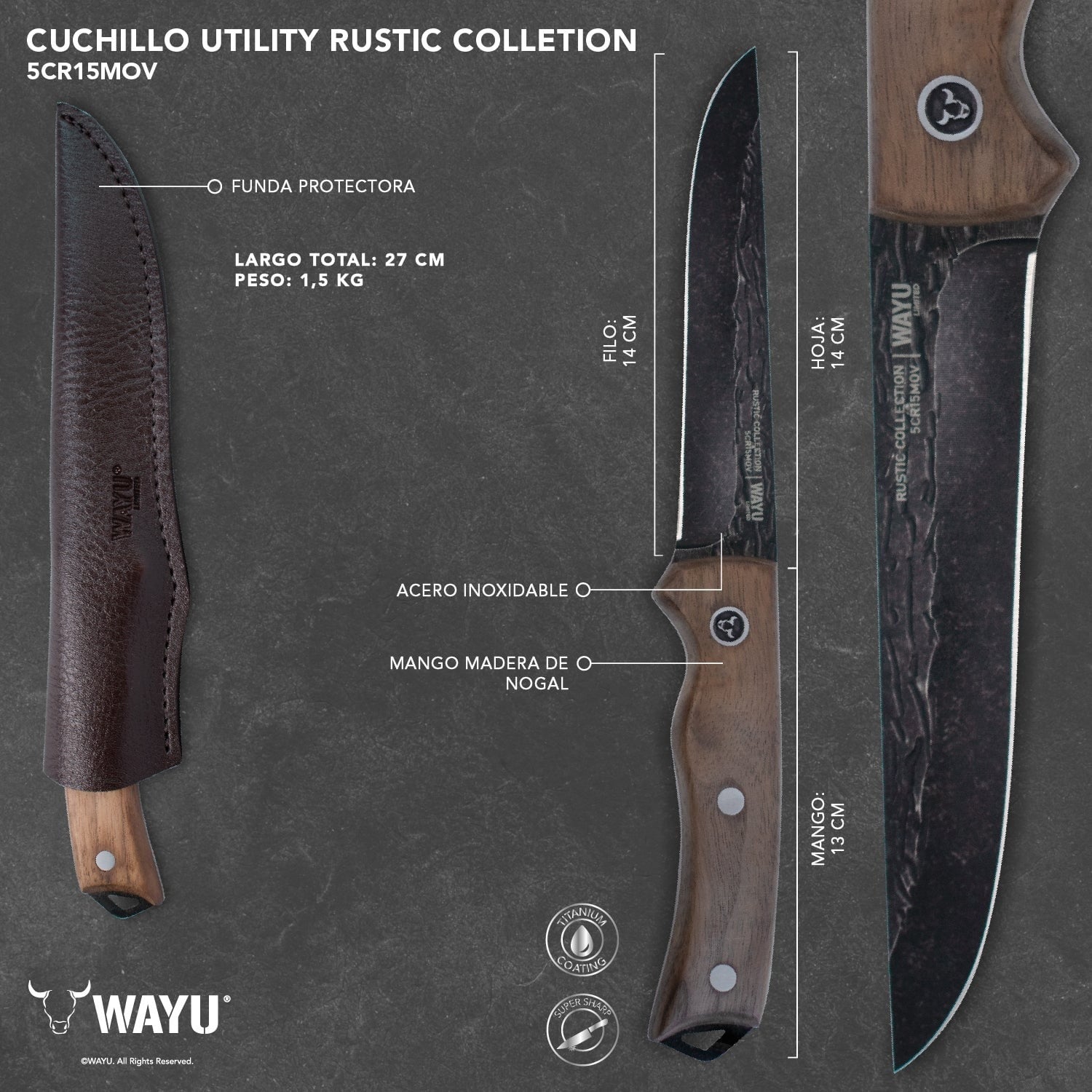 CUCHILLO UTILIY CON FUNDA RUSTIC COLECCTION WAYU - 1