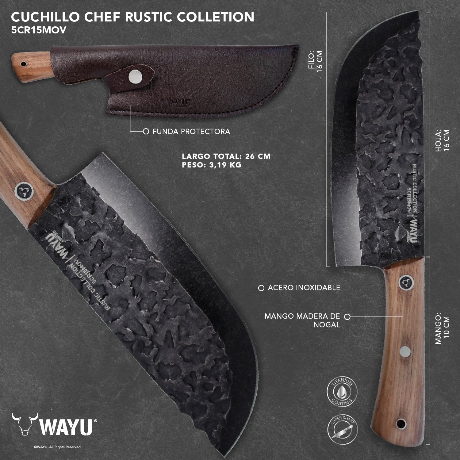 CUCHILLO CHEF CON FUNDA RUSTIC COLECCTION WAYU - 3