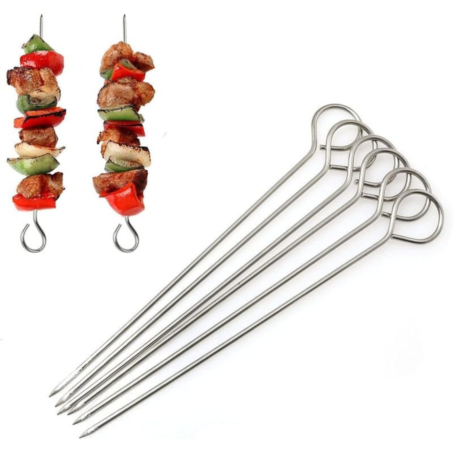 SET DE 6 PINCHOS BROCHETAS ANTICUCHO METAL DE 50 CM - 1