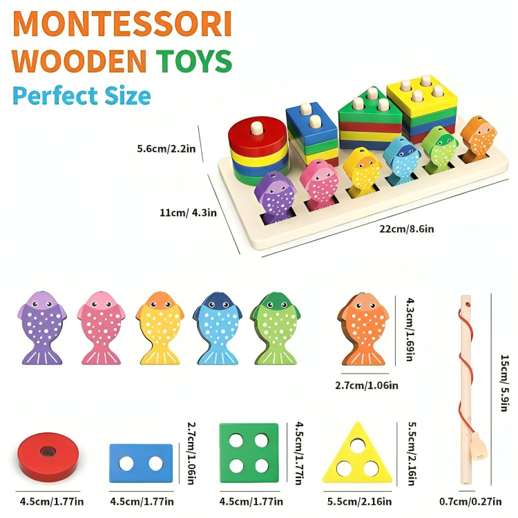 JUEGO DE PESCA JUGUETE MADERA PARA NIÑOS - 3