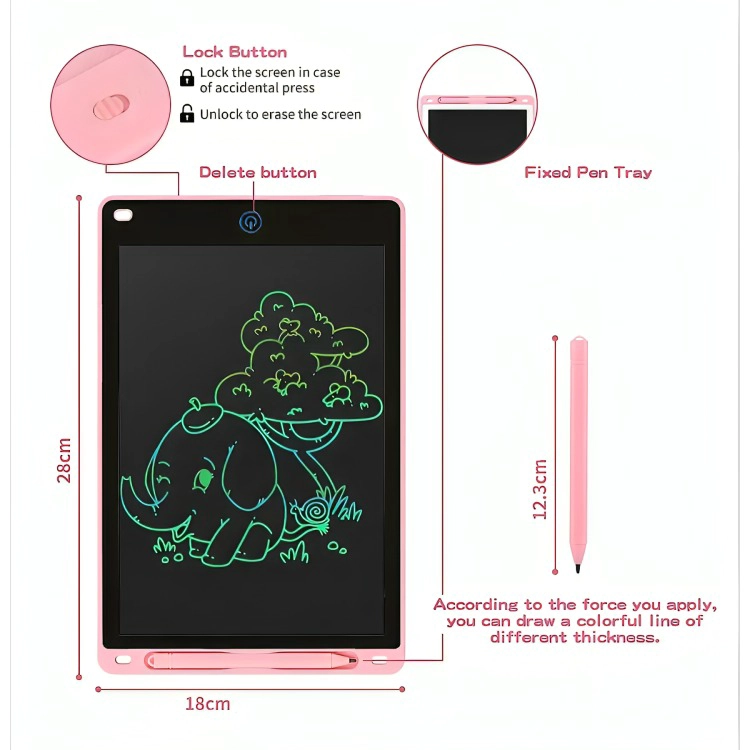 PIZARRA MAGICA TABLET DIBUJO LCD 12 PULGADAS ROSADO - 3
