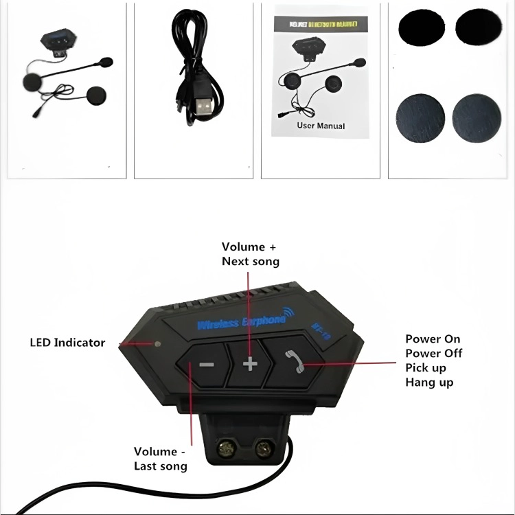 AUDIFONO CASCO MOTO AURICULARES BLUETOOTH LLLAMADA MP3 - 2