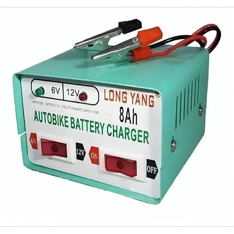 CARGADOR DE BATERIA PARA AUTOS Y MOTOS 12V / 6V - 8AH - 1