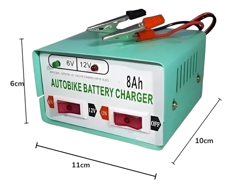 CARGADOR DE BATERIA PARA AUTOS Y MOTOS 12V / 6V - 8AH - 3