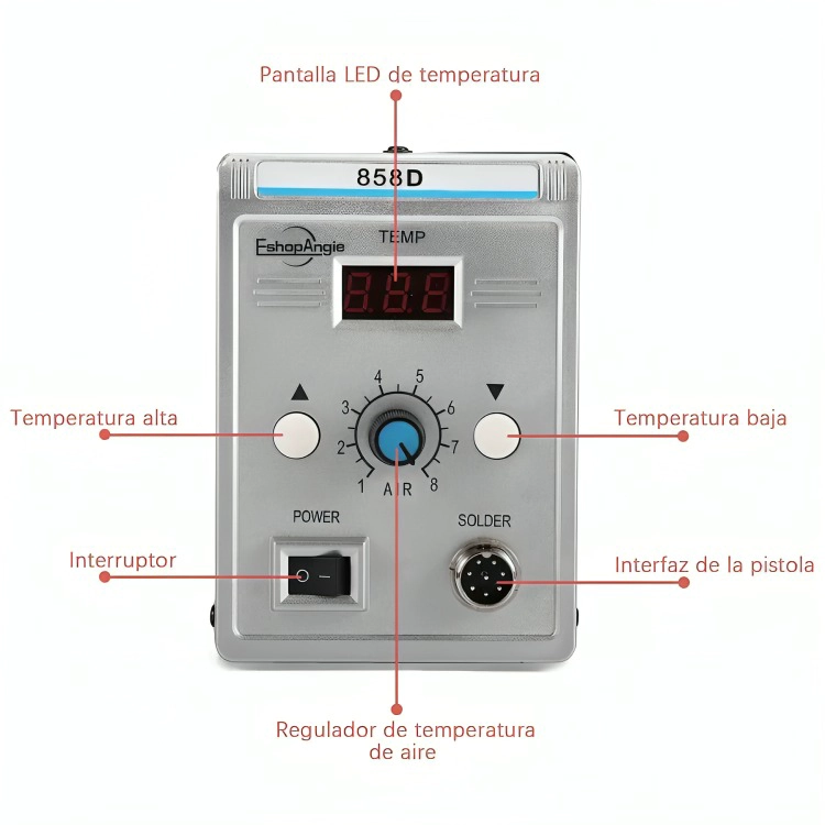 ESTACION DE SOLDADURA 700W 858D PISTOLA DE AIRE CALIENTE - 1