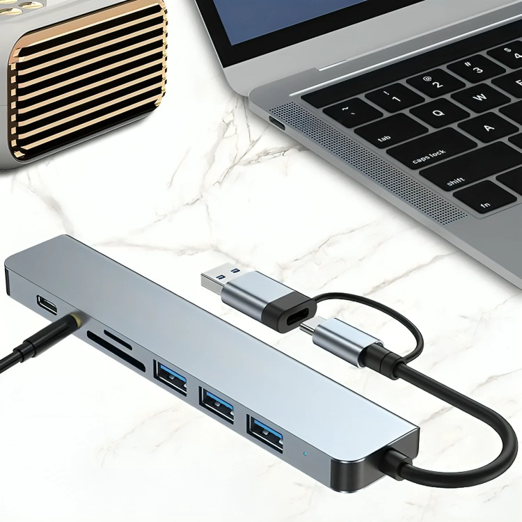 HUB ADAPTADOR USB TIPO C 8 EN 2 PARA MAC MACBOOK WINDOWS - 3