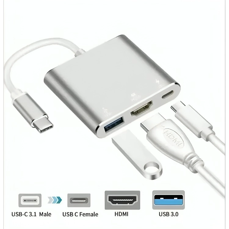 ADAPTADOR HUB 3 EN 1 USB TIPO C A USB-C HDMI USB 3.0 4K - 2