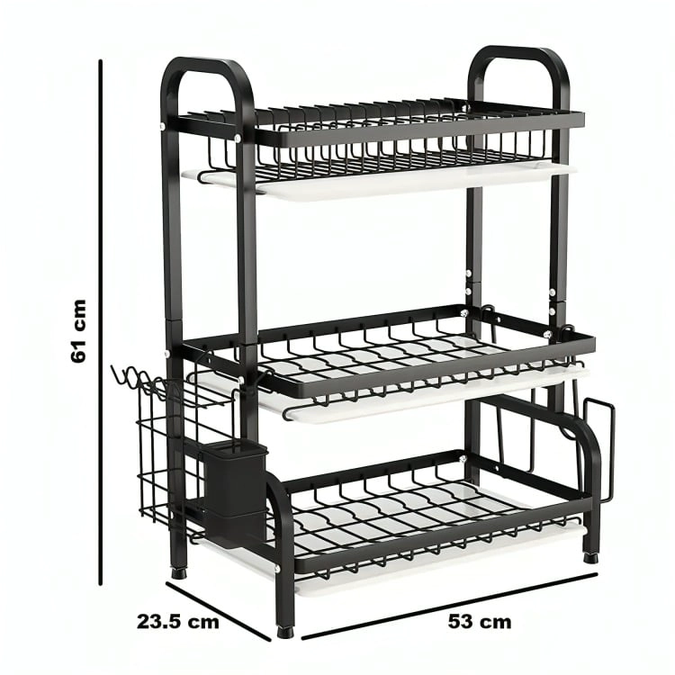 SECADOR ESCURRIDOR DE LOZA PLATOS 3 NIVELES / NEGRO - 3