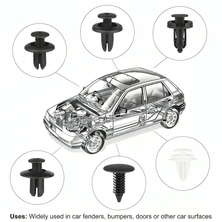 SET CLIP REMACHE PLASTICO SUJECION PARA COCHE BROCHES AUTOS - 1