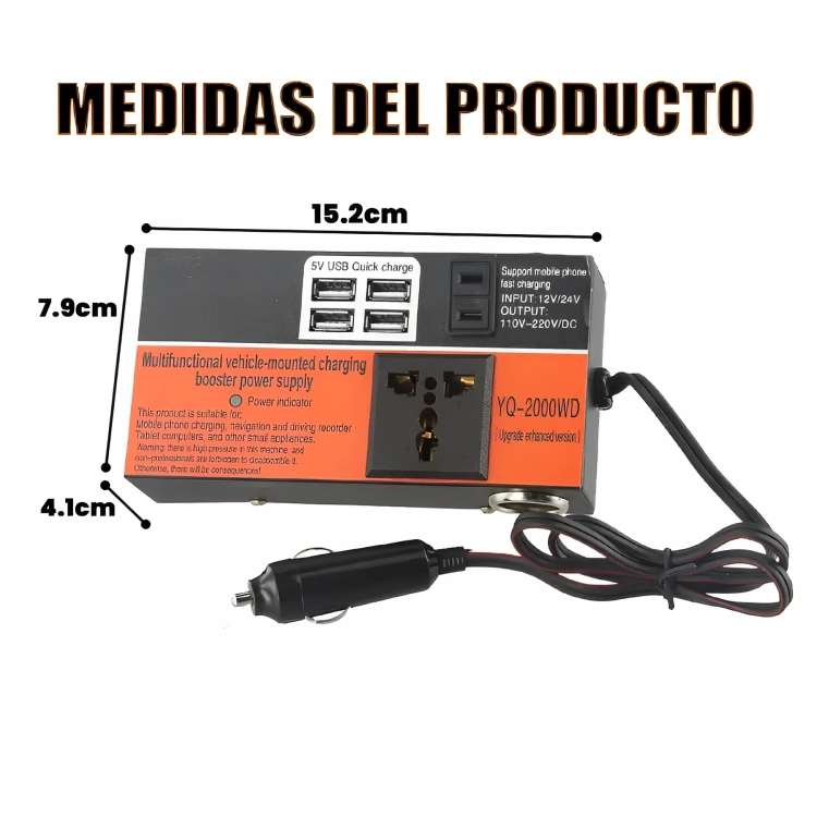 INVERSOR DE VOLTAJE AUTO CONVERTIDOR CORRIENTE 200W 12V-220V - 2