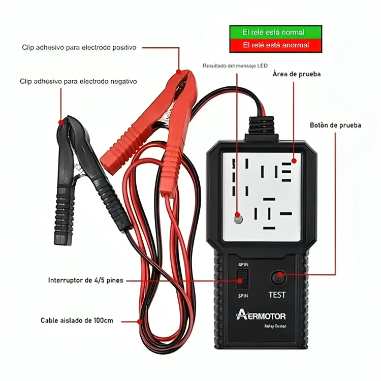 PROBADOR PORTATIL DE RELE  DE AUTO 12V - 24V / 4PIN - 5PIN - 3