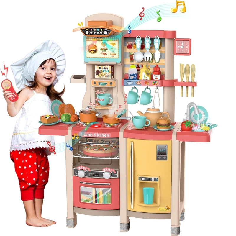 COCINA 100 CM ROSADA CON 66 PCS - 1