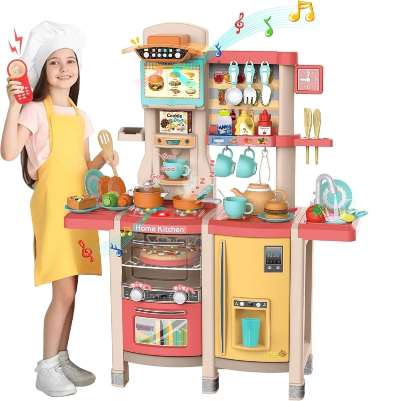 COCINA 100 CM ROSADA CON 66 PCS - 2