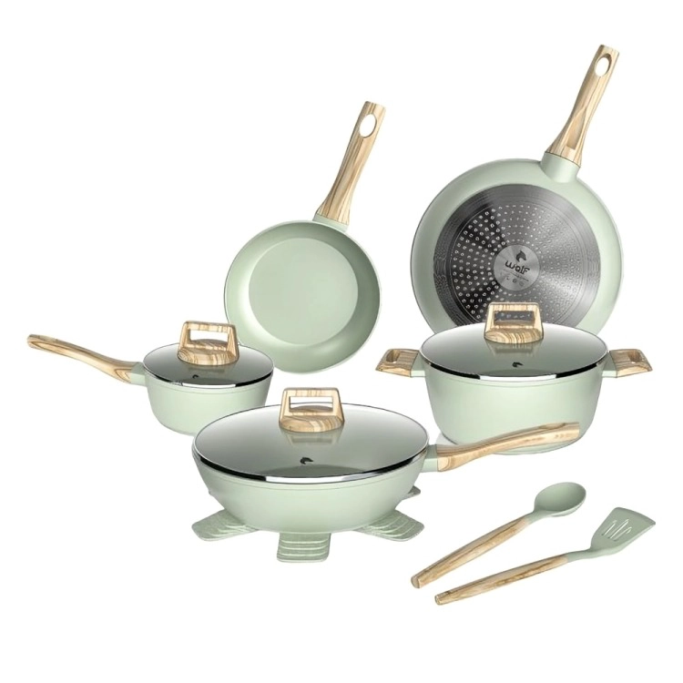 BATERIA COCINA 14 PZS ALUMINIO FORJADO ANTIADHERENTE FLOW VERDE - 1