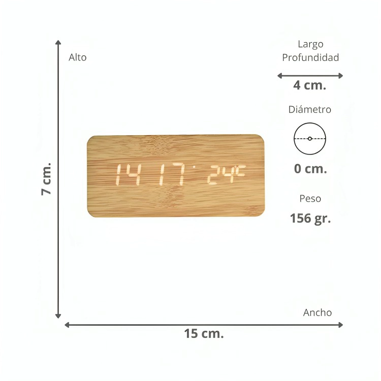RELOJ DIGITAL LED TIPO MADERA ZEN MARRON - 2