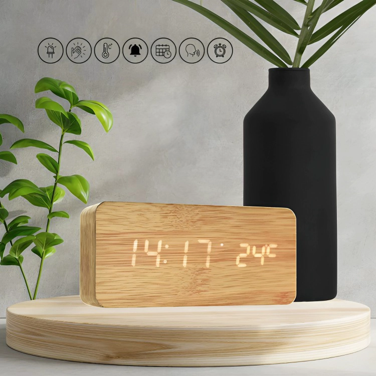 RELOJ DIGITAL LED TIPO MADERA ZEN MARRON - 3