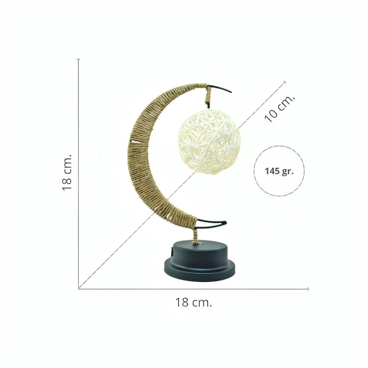 LAMPARA LED MEDIA LUNA CON CAÑAMO Y COLGANTE RATTAN - 1
