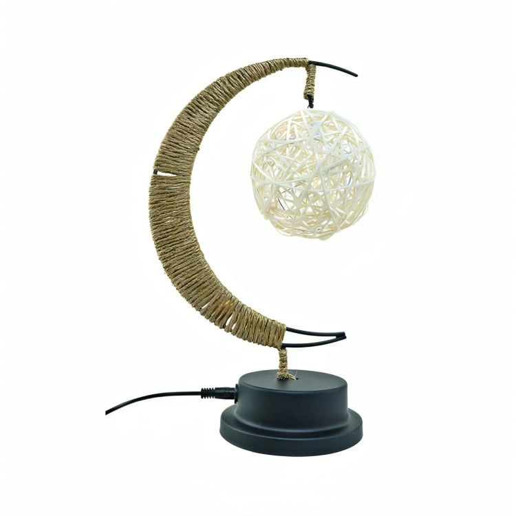 LAMPARA LED MEDIA LUNA CON CAÑAMO Y COLGANTE RATTAN - 2