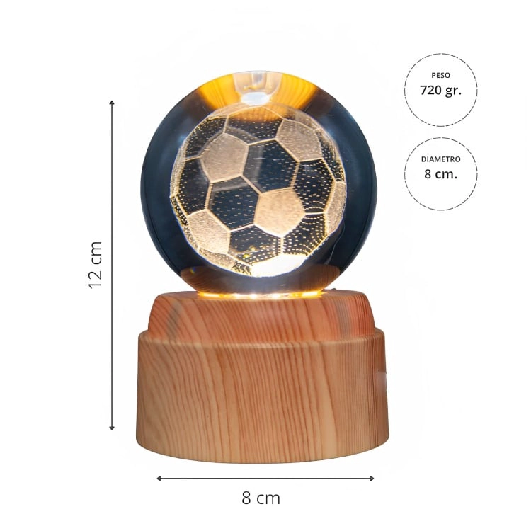 LAMPARA BOLA DE CRISTAL LED GIRATORIA BALON FUTBOL - 2