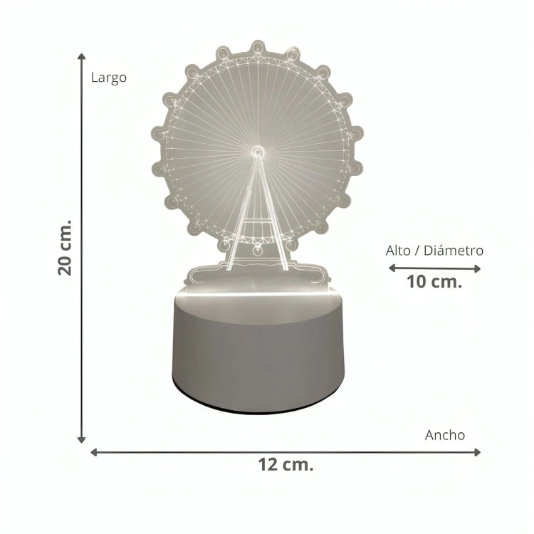 LAMPARA LED DE MESA 3D USB LUZ RUEDA FORTUNA - 2