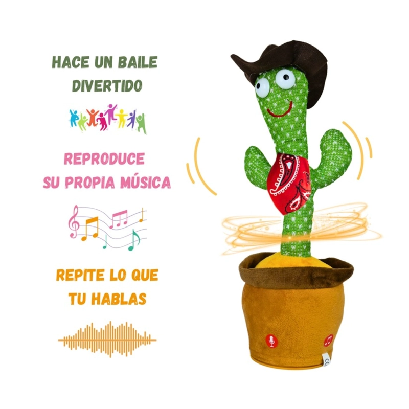 CACTUS BAILARIN IMITA VOZ MUSICAL JUGUETE FELPA COWBOY - 3