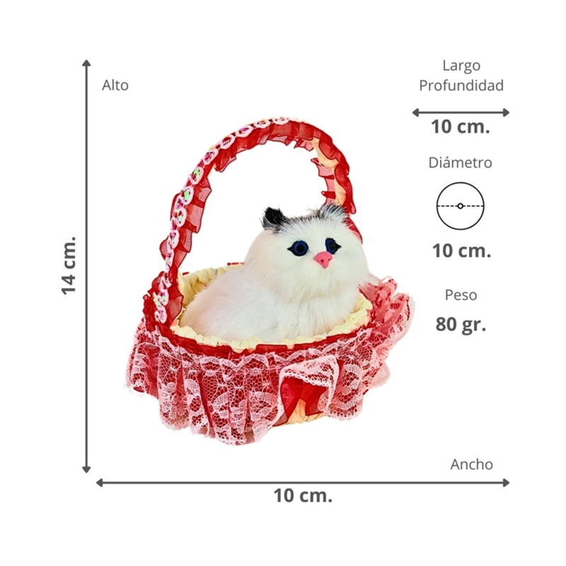 GATO MAULLADOR EN CANASTA JUGUETE DECORATIVO ROJO - 2