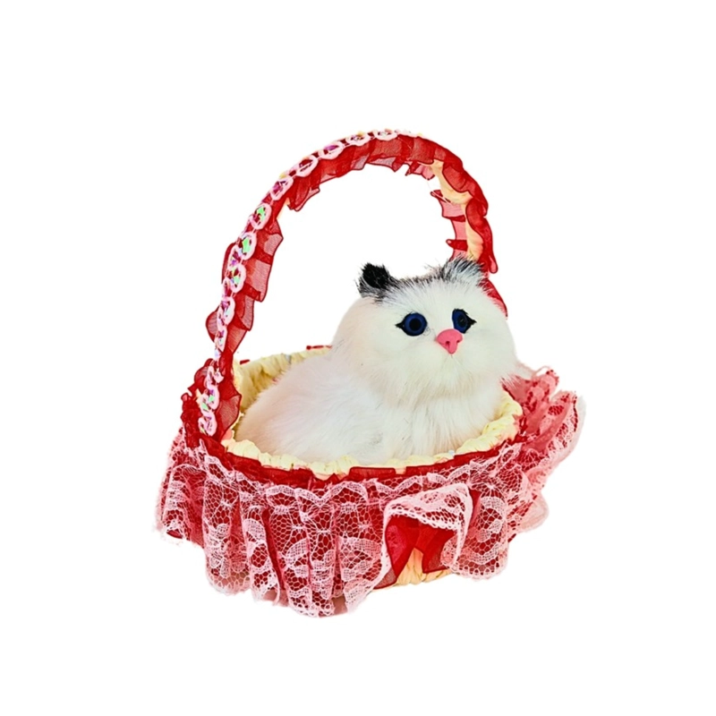 GATO MAULLADOR EN CANASTA JUGUETE DECORATIVO ROJO - 4