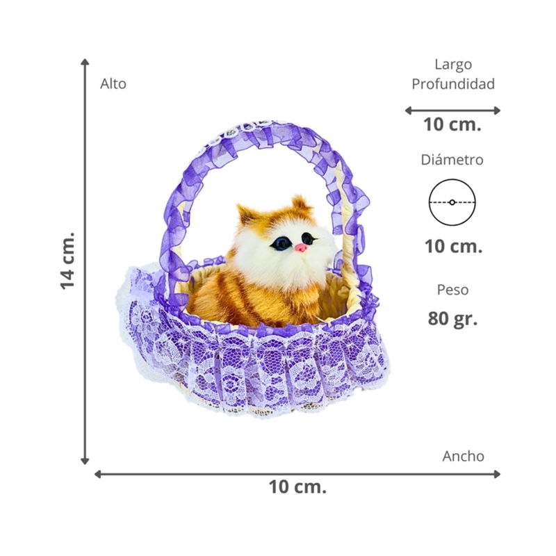 GATO MAULLADOR EN CANASTA JUGUETE DECORATIVO MORADO - 1