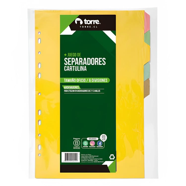 PACK 4 SEPARADOR OFICIO CARTULINA 6 POSICIONES – TORRE - 2