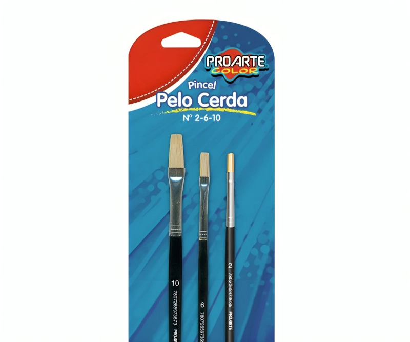 PACK 3 SET 3 PINCELES PELO CERDA PLANO N° 2-6-10 - 3