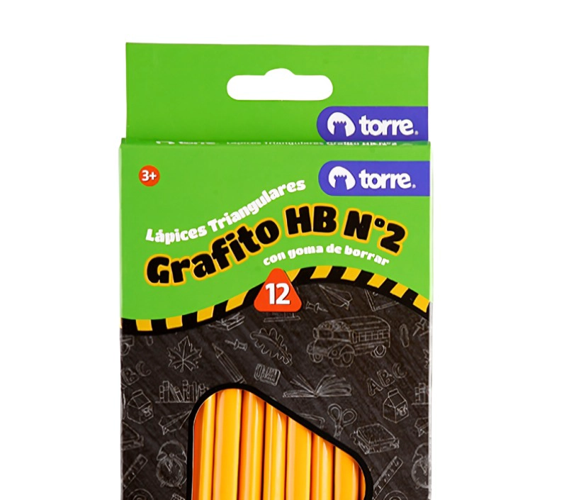 PACK 3 LAPICES GRAFITO TRIANGULAR HB N°2 12 UNID. CON GOMA – TORRE - 1