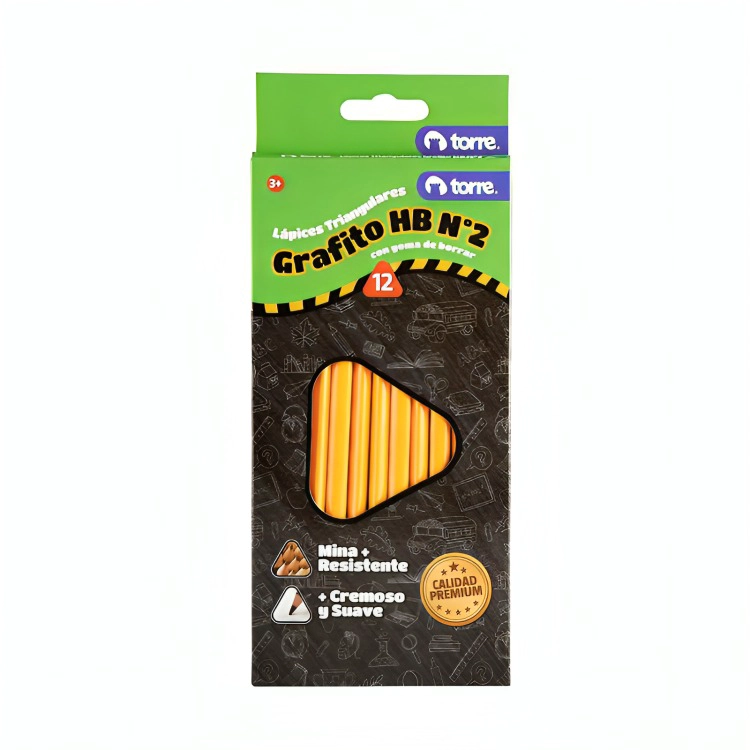 PACK 3 LAPICES GRAFITO TRIANGULAR HB N°2 12 UNID. CON GOMA – TORRE - 2