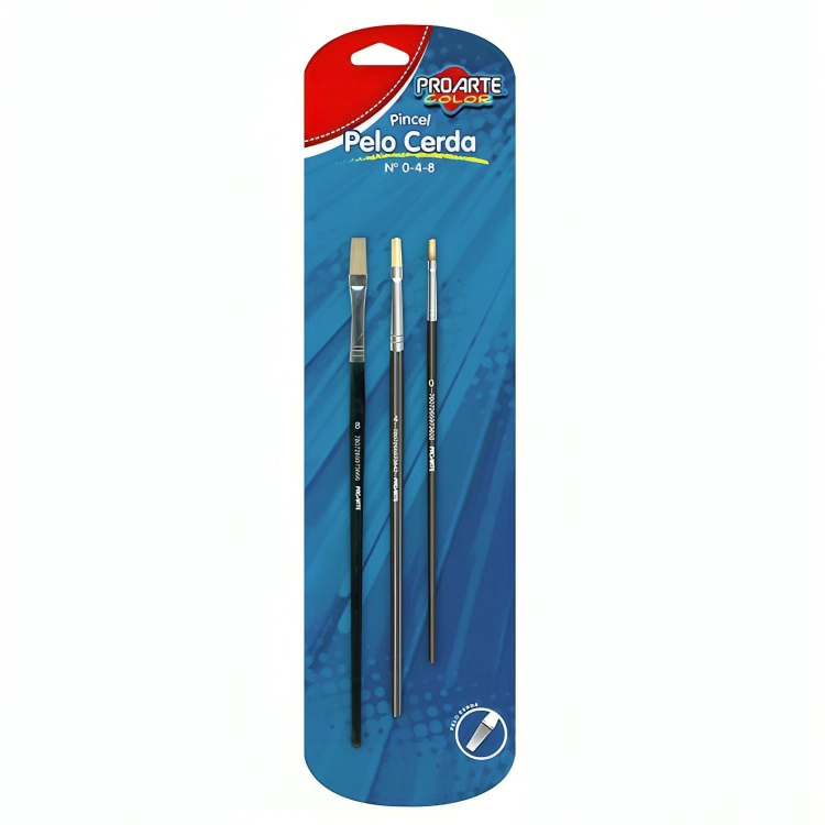 PACK 3 SET 3 PINCELES PELO CERDA PLANO N° 0-4-8 – PROARTE - 1